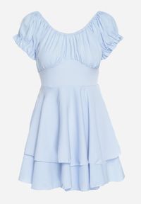 Born2be - Jasnoniebieska Sukienka z Bawełną Bufiastymi Rękawami i Falbankami Maveleira. Typ kołnierza: kołnierz z falbankami. Kolor: niebieski. Materiał: bawełna. Styl: elegancki #5