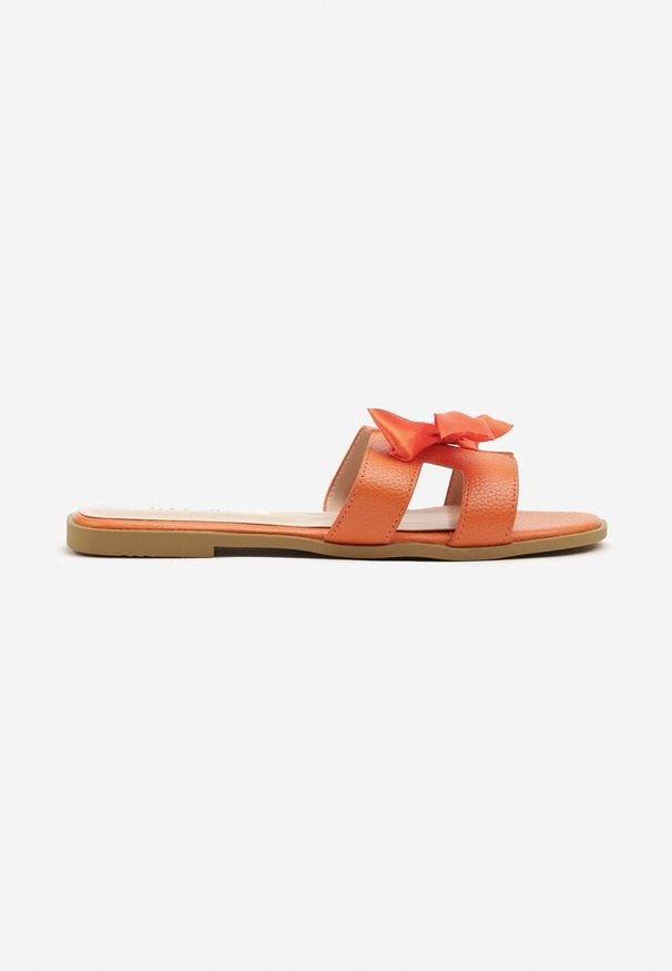 Born2be - Pomarańczowe Klapki z Wycięciami i Kokardą Tellivia. Kolor: pomarańczowy. Styl: elegancki, klasyczny