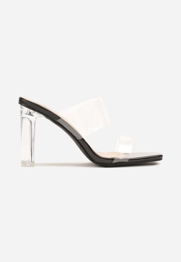 Born2be - Czarne Klapki Na Słupku z Transparentnymi Elementami Elarine. Okazja: na co dzień. Kolor: czarny. Materiał: jeans. Obcas: na słupku. Styl: elegancki, casual
