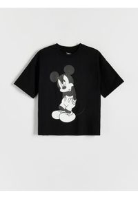 Reserved - T-shirt oversize Mickey Mouse - czarny. Kolor: czarny. Materiał: bawełna, dzianina. Wzór: motyw z bajki #1