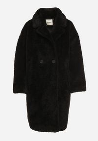 Born2be - Czarny Dwurzędowy Płaszcz Teddy o Fasonie Oversize Anerre. Typ kołnierza: golf. Kolor: czarny. Materiał: dzianina, jeans, wełna. Styl: elegancki #5