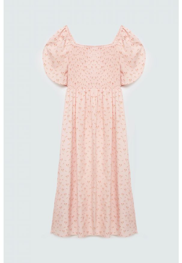 Big-Star - Sukienka damska midi z wiskozy z motywem kwiatowym różowa Bler 600. Typ kołnierza: dekolt w karo. Kolor: różowy. Materiał: wiskoza. Wzór: kwiaty. Długość: midi
