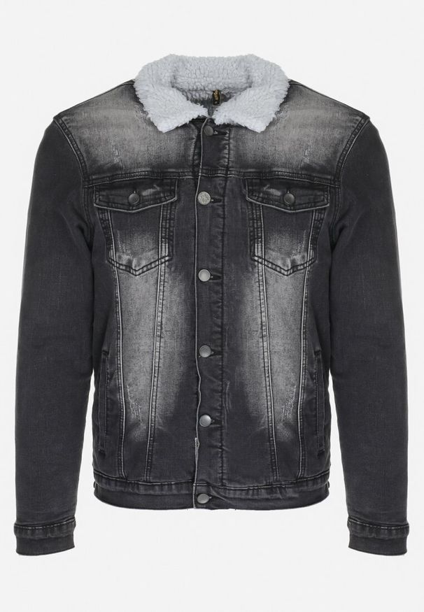 Born2be - Czarna Kurtka Jeansowa z Kożuszkowym Kołnierzem Rovi. Okazja: na co dzień. Kolor: czarny. Materiał: jeans. Długość rękawa: długi rękaw. Długość: długie. Styl: klasyczny, elegancki, casual