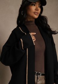 Renee - Czarny Niezapinany Kardigan o Długim Kroju z Lamówką Venisse. Okazja: na co dzień. Kolor: czarny. Materiał: jeans. Długość: długie. Styl: casual, klasyczny #5