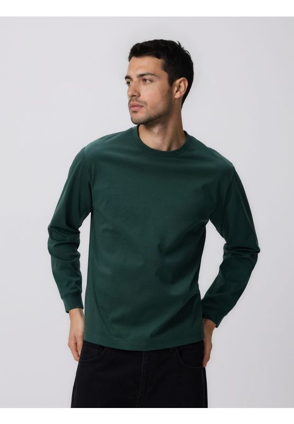 Reserved - Longsleeve z bawełną - jasnozielony. Kolor: zielony. Materiał: bawełna. Długość rękawa: długi rękaw. Wzór: gładki