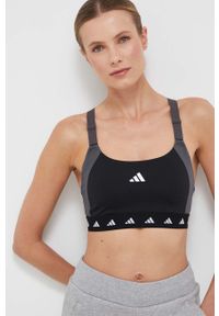 adidas Performance biustonosz sportowy Powerimpact Techfit kolor czarny wzorzysty. Kolor: czarny. Materiał: skóra, materiał. Rodzaj stanika: wyciągane miseczki. Technologia: Techfit (Adidas). Sport: fitness, taniec #1