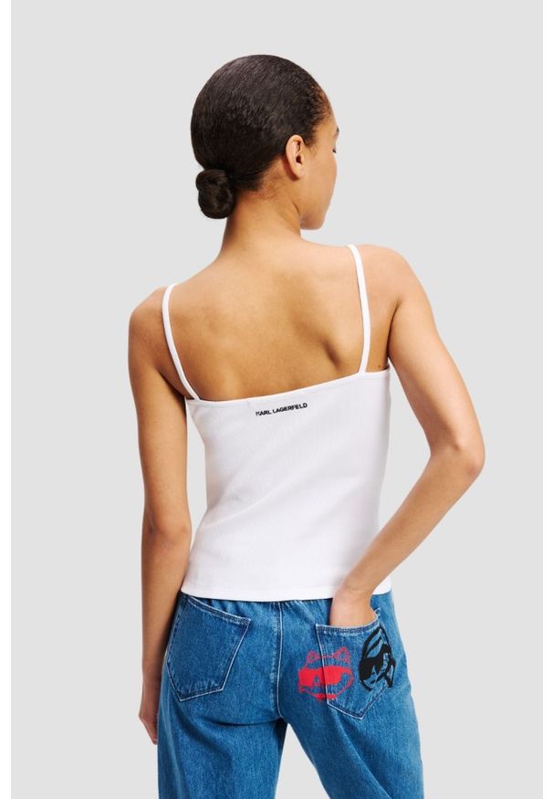Karl Lagerfeld - KARL LAGERFELD Biały damski top Ikon Patch Tank Top, Rozmiar XL. Kolor: biały