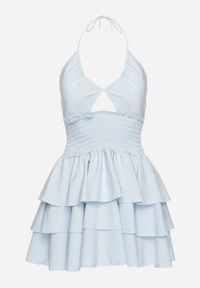 Born2be - Jasnoniebieska Sukienka z Bawełną i Falbankami o Rozkloszowanym Kroju Marelitia. Okazja: na co dzień. Typ kołnierza: kołnierz z falbankami. Kolor: niebieski. Materiał: bawełna. Typ sukienki: rozkloszowane. Styl: klasyczny, casual, elegancki #3
