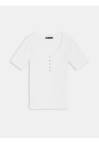 Sinsay - Prążkowana koszulka z guzikami - biały. Kolor: biały. Materiał: prążkowany