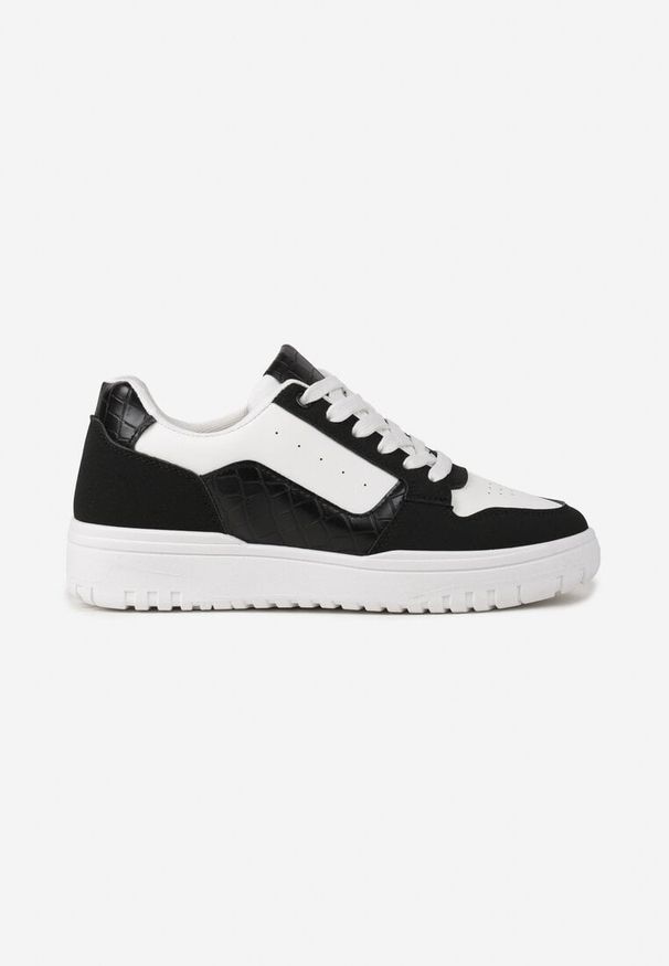 Renee - Biało-Czarne Sneakersy Ozdobione Perforacją i Geometrycznym Motywem Idariele. Okazja: na co dzień. Kolor: biały. Wzór: geometria, aplikacja