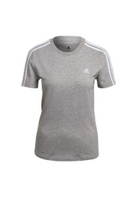 Adidas - Essentials Slim 3-Stripes Tee. Kolor: szary, biały, wielokolorowy. Sport: taniec, joga i pilates