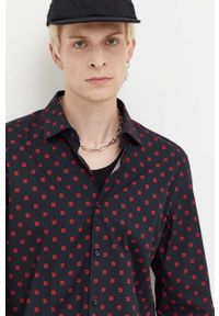 Hugo - HUGO koszula bawełniana męska kolor czarny slim z kołnierzykiem klasycznym. Typ kołnierza: kołnierzyk klasyczny. Kolor: czarny. Materiał: bawełna. Styl: klasyczny #4