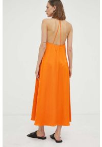 Samsoe & Samsoe - Samsoe Samsoe sukienka kolor pomarańczowy mini rozkloszowana. Kolor: pomarańczowy. Materiał: tkanina, materiał, wiskoza. Typ sukienki: rozkloszowane. Długość: mini #3