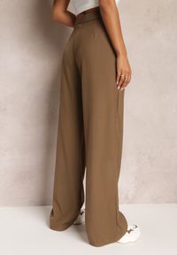 Renee - Brązowe Szerokie Spodnie z Zapięciem na Haczyk Brutris. Kolor: brązowy. Styl: elegancki #5