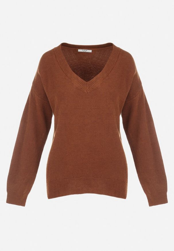 Born2be - Brązowy Sweter z Wiskozy Oversize Yorate. Okazja: na co dzień. Typ kołnierza: dekolt w serek. Kolor: brązowy. Materiał: wiskoza. Długość rękawa: długi rękaw. Długość: długie. Styl: wizytowy, casual, elegancki