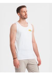 Ombre Clothing - Bawełniany męski tank top z nadrukiem Summer Vibe – biały V2 - Rozmiar: L. Okazja: na plażę, na co dzień. Kolor: biały. Materiał: bawełna. Długość rękawa: bez rękawów. Wzór: nadruk. Sezon: lato. Styl: wakacyjny, sportowy, casual, elegancki #8