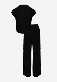 Renee - Czarny Komplet Spodnie Wide Leg i Top ze Stójką i Drapowaniem w Talii Meridone. Kolor: czarny. Materiał: materiał #4