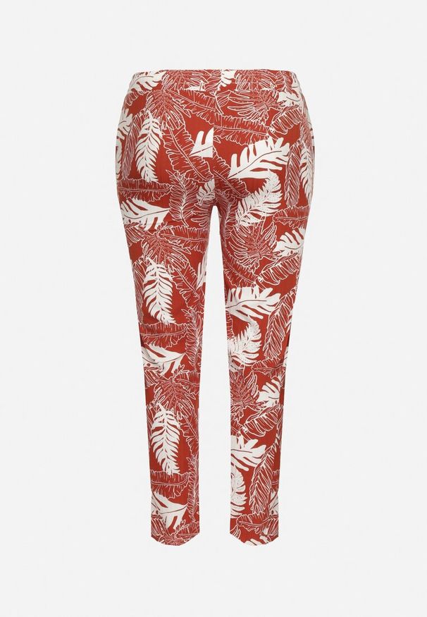 Born2be - Pomarańczowo-Białe Spodnie z Wysokim Stanem z Kieszeniami we Florystyczny Print Givona. Okazja: na spacer. Stan: podwyższony. Kolor: pomarańczowy. Materiał: tkanina. Wzór: nadruk. Sezon: lato