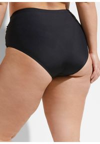 bonprix - Lekko modelujące figi bikini z wysokim stanem i falbanką. Stan: podwyższony. Kolor: czarny. Materiał: materiał