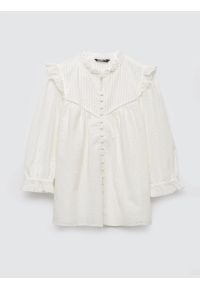 Big-Star - Bluzka damska bawełniana z rękawem 3/4 biała Bohna 100. Okazja: na spacer, na spotkanie biznesowe, do pracy. Typ kołnierza: kołnierzyk stójkowy, kołnierz z falbankami. Kolor: biały. Materiał: bawełna. Wzór: ażurowy, haft, aplikacja. Styl: biznesowy, elegancki, boho #4