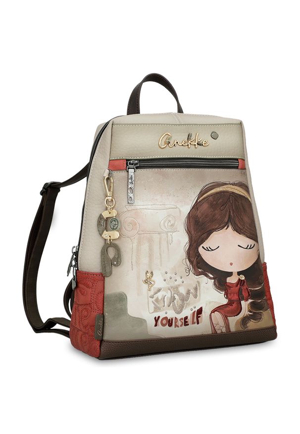 Plecak damski Anekke, duży A4 zapinany na suwak z regulowanymi szelkami, beżowy, 42705-018. Kolor: beżowy. Styl: casual, elegancki, klasyczny