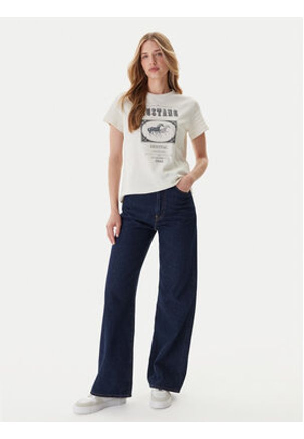 Mustang T-Shirt Rosewood 1016758 Écru Regular Fit. Materiał: bawełna