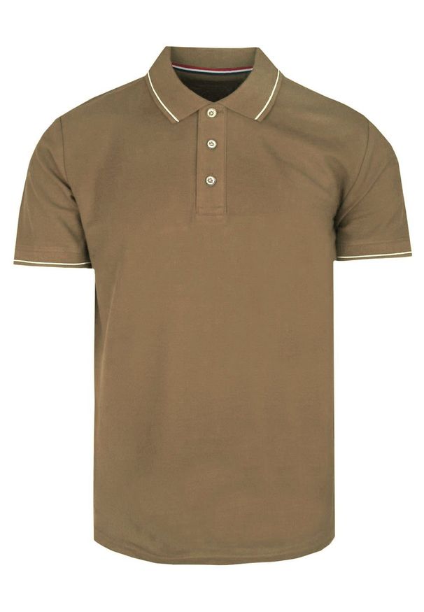 Klasyczna, Męska Koszulka Polo - Adriano Guinari - Camel. Typ kołnierza: polo. Kolor: wielokolorowy, brązowy, beżowy. Materiał: bawełna. Styl: klasyczny