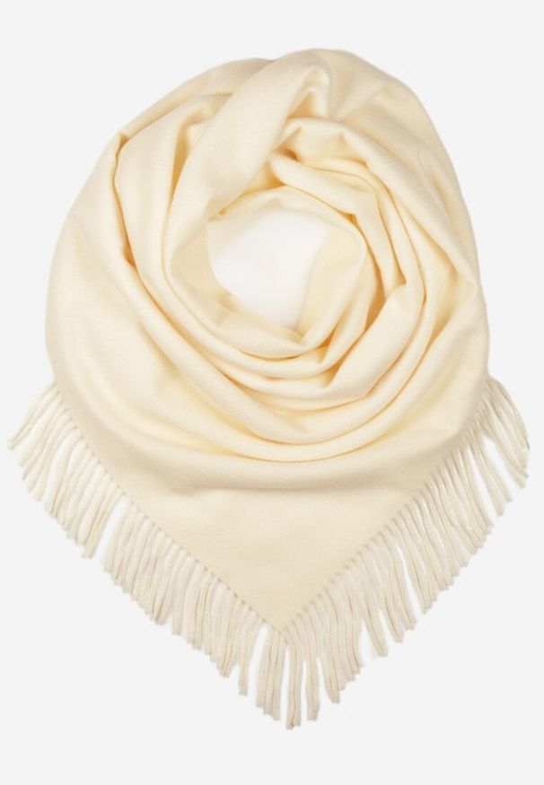 Born2be - Jasnobeżowy Trójkątny Szalik z Wiskozy i Bawełny z Frędzlami Vetirala. Okazja: na co dzień, na spotkanie biznesowe, do pracy. Kolor: beżowy. Materiał: wiskoza, bawełna. Styl: casual, biznesowy, elegancki