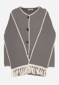 Born2be - Szara Pudełkowa Kurtka z Ozdobnymi Przeszyciami i Szalikiem Salenalia. Okazja: na co dzień. Kolor: szary. Materiał: jeans. Styl: casual, elegancki #7