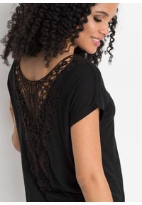 bonprix - Shirt z szydełkową wstawką. Typ kołnierza: dekolt w łódkę. Kolor: czarny. Materiał: koronka. Długość rękawa: krótki rękaw. Długość: krótkie. Wzór: koronka #3
