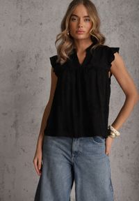 Renee - Czarna Haftowana Bluzka z Bawełny Zdobiona Falbankami Bolidia. Typ kołnierza: kołnierz z falbankami. Kolor: czarny. Materiał: bawełna. Wzór: haft, aplikacja. Styl: boho #4