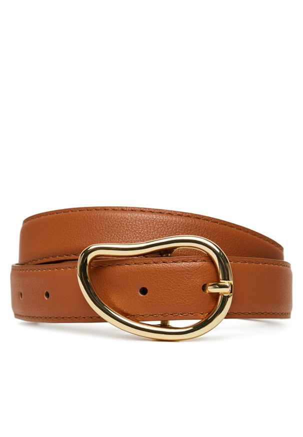 Pieces Pasek Damski Pcsigne Jeans Belt 17156585 Brązowy. Kolor: brązowy. Materiał: skóra
