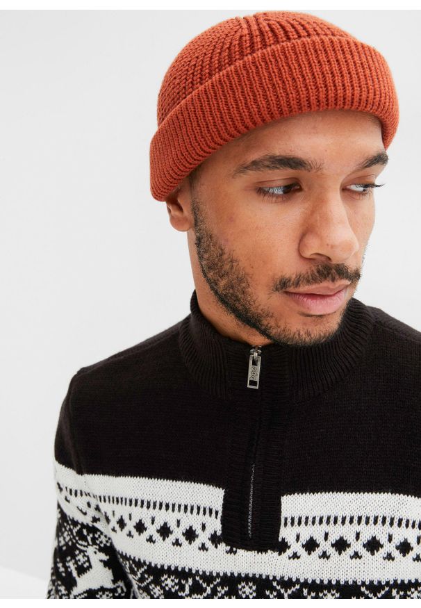 bonprix - Sweter ze stójką w norweski wzór. Typ kołnierza: kołnierzyk stójkowy. Kolor: czarny