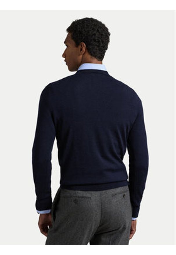 Polo Ralph Lauren Sweter 710946143001 Granatowy Slim Fit. Typ kołnierza: polo. Kolor: niebieski. Materiał: wełna
