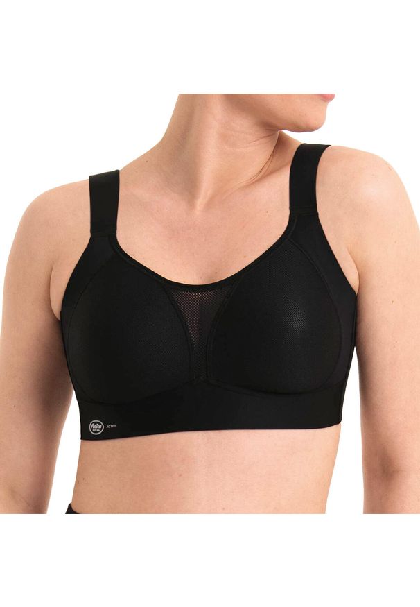 ANITA ACTIVE - Stanik fitness cardio Smart Control. Kolor: czarny. Materiał: poliamid, elastan, poliester. Wzór: paski. Sport: fitness