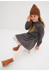 bonprix - Sukienka dresowa z czystej bawełny organicznej. Kolor: szary. Materiał: dresówka, bawełna. Wzór: motyw zwierzęcy