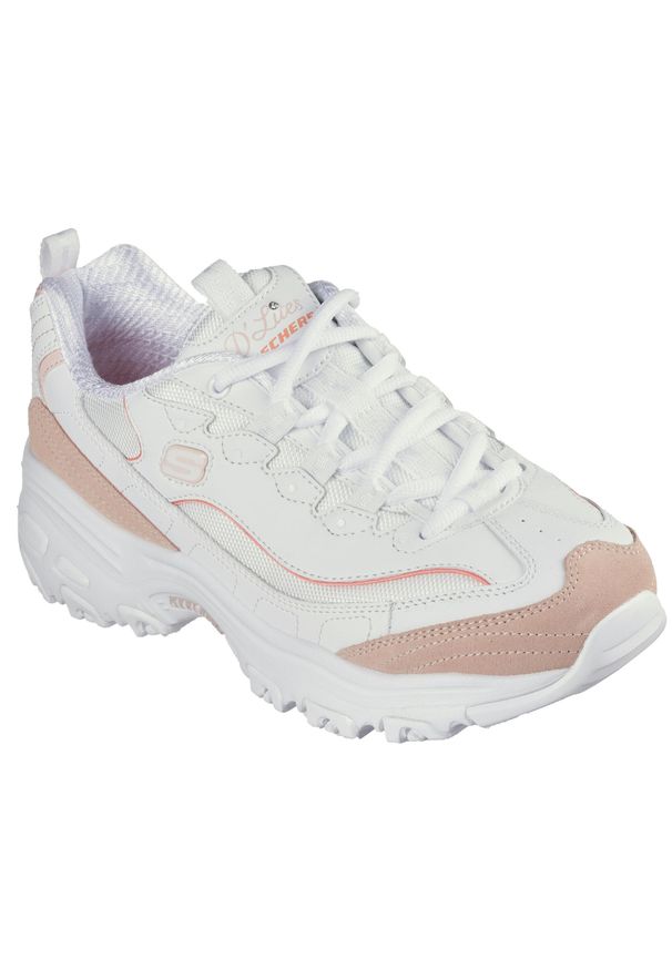skechers - Buty do chodzenia damskie Skechers D'lites. Zapięcie: sznurówki. Kolor: biały, wielokolorowy, pomarańczowy. Materiał: skóra, materiał, tkanina. Szerokość cholewki: normalna. Model: Skechers Sport. Sport: turystyka piesza