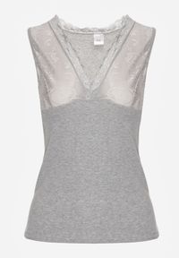 Born2be - Ciemnoszary Bawełniany Top Bieliźniany z Siateczkową Górą z Koronką Bervisa. Kolor: szary. Materiał: bawełna, koronka. Wzór: koronka #2