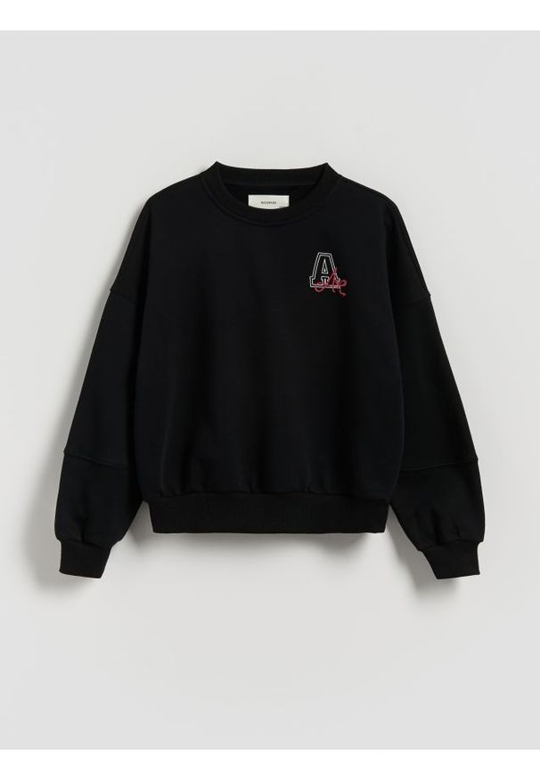 Reserved - Bluza z drobnym nadrukiem - czarny. Kolor: czarny. Materiał: bawełna. Wzór: nadruk