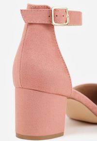 Born2be - Różowe Czółenka na Obcasie Vices ze Skórzaną Wkładką i Ozdobnym Paskiem Nurisella. Okazja: na co dzień. Zapięcie: pasek. Kolor: różowy. Materiał: skóra. Obcas: na obcasie. Styl: casual, klasyczny. Wysokość obcasa: średni #3