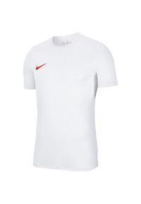 Nike - Męska Koszulka Z Krótkim Rękawem Dry Park VII. Kolor: czerwony, biały, wielokolorowy. Długość rękawa: krótki rękaw. Długość: krótkie. Sport: turystyka piesza