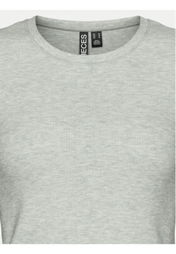 Pieces T-Shirt May 17154483 Szary Slim Fit. Kolor: szary. Materiał: bawełna