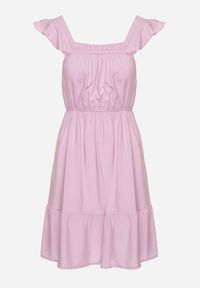 Born2be - Fioletowa Sukienka z Wiskozą o Rozkloszowanym Kroju z Gumką w Pasie Lirimere. Okazja: na co dzień. Typ kołnierza: kołnierz z falbankami. Kolor: fioletowy. Materiał: wiskoza. Długość rękawa: na ramiączkach. Styl: casual, elegancki #4