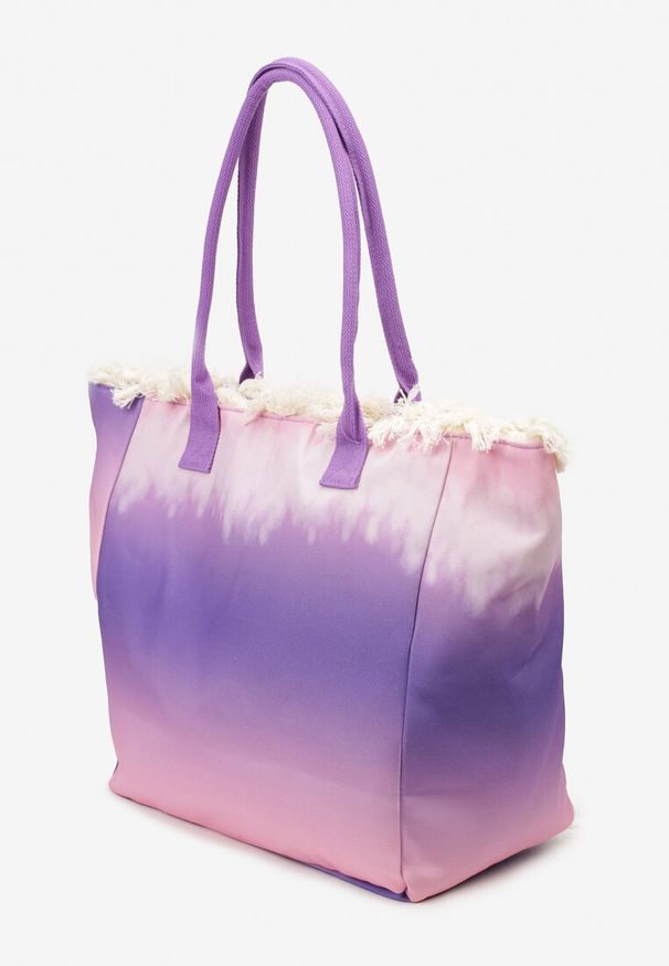 Born2be - Fioletowa Torebka o Dużym Fasonie Tote z Ozdobnymi Napisami i Frędzlami Solatie. Kolor: fioletowy. Wzór: napisy. Dodatki: z frędzlami. Styl: casual