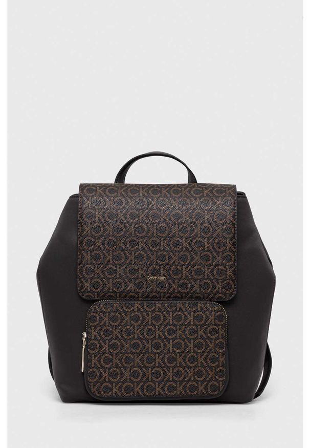 Calvin Klein plecak damski kolor brązowy mały wzorzysty. Kolor: brązowy
