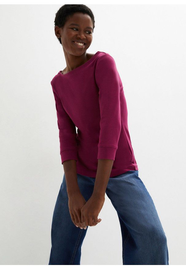 bonprix - Bluzka z długim rękawem z czystej bawełny organicznej. Kolor: fioletowy. Materiał: bawełna. Długość rękawa: długi rękaw. Długość: długie