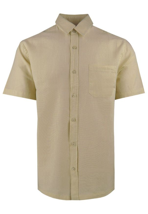 Koszula Weekendowa z Lnem, Krótki Rękaw - Brave Soul - Beżowa. Okazja: na co dzień. Kolor: brązowy, wielokolorowy, beżowy. Materiał: bawełna, len. Długość rękawa: krótki rękaw. Długość: krótkie. Styl: casual