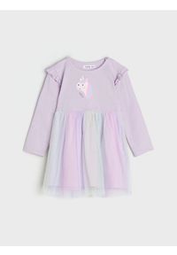 Sinsay - Sukienka z tiulem - fioletowy. Kolor: fioletowy. Materiał: tiul. Wzór: nadruk #1