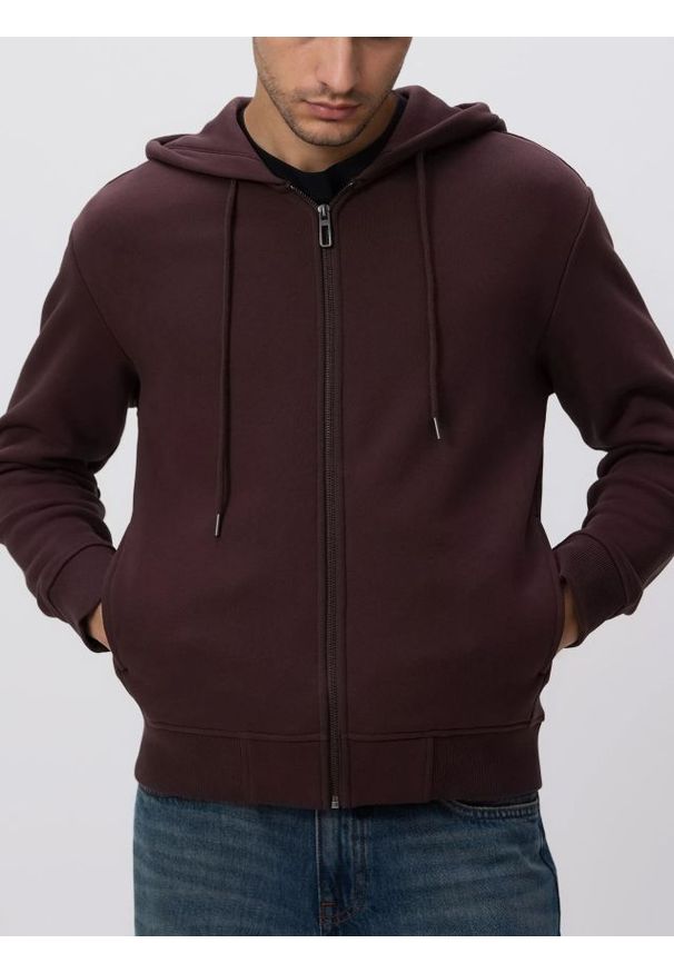 Reserved - Rozpinana bluza z kapturem - ciemnobrązowy. Typ kołnierza: kaptur. Kolor: brązowy. Materiał: dzianina, bawełna