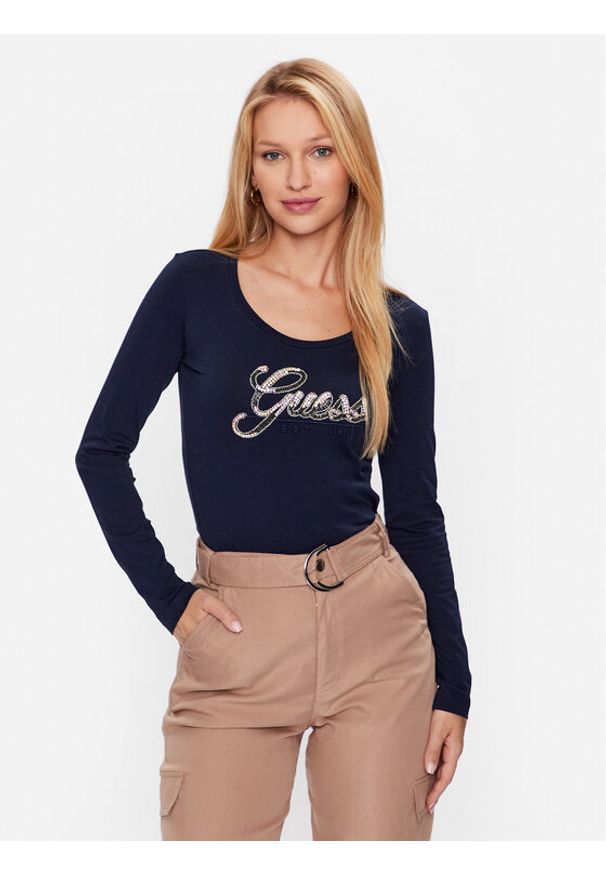 Guess Bluzka W3YI37 J1314 Granatowy Slim Fit. Kolor: niebieski. Materiał: bawełna